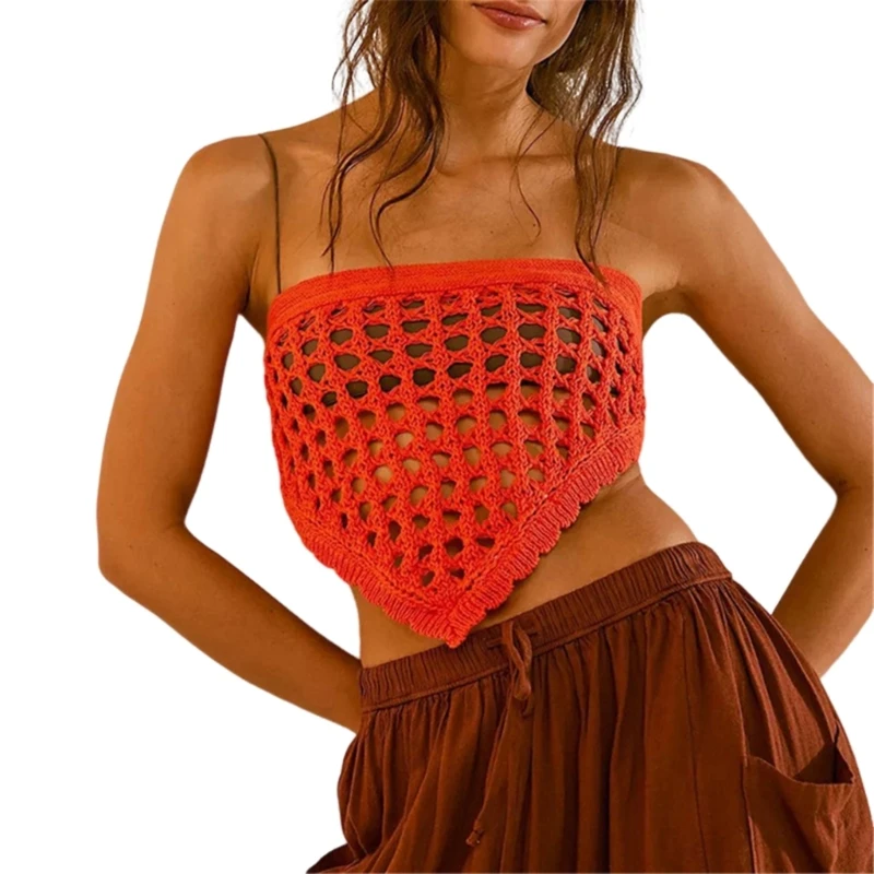 Crochets Cover Up for Women Strapless Bandeau Tube Top Hollowed Out Swimsuit Cover Up Knits Summers Outfit Swimwears