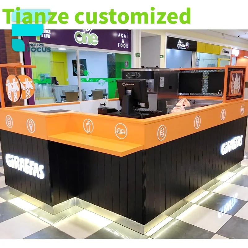 

{customized}Morden Style RetailInterior Fast Food CounterMall Kiosk Milk Shop Fitout Bubble Tea Shop Design