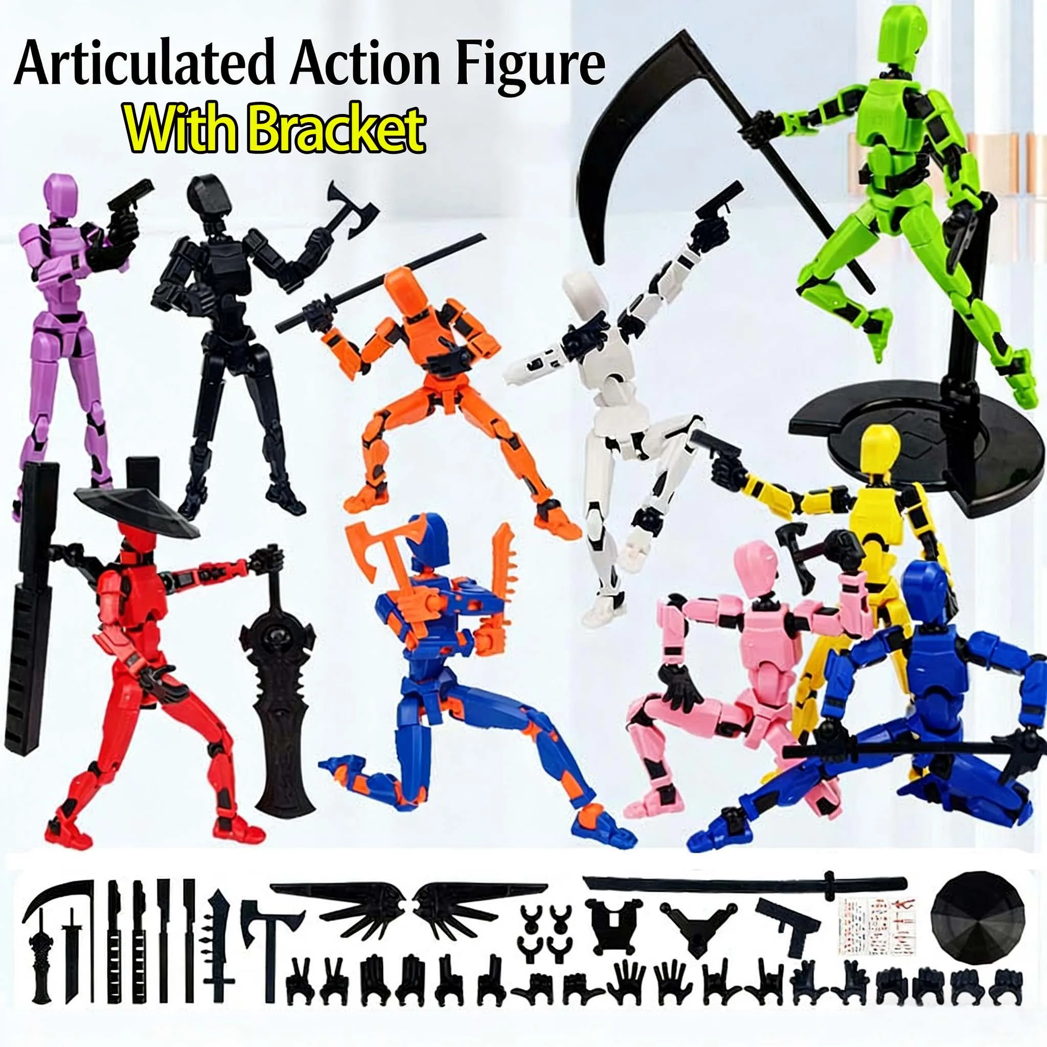 Figura de Acción Multiarticulada para Niños con Soporte, Muñeco Articulado, Robot Transformable para Ensamblar, Adornos 3D