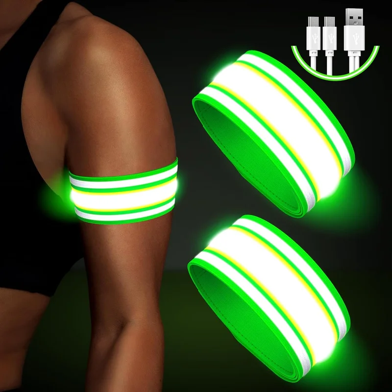 

USB-C Rechargeable Running Armband Light Adjustable Reflective Safety Band for Night Jogging High Visibility LED Gear Women