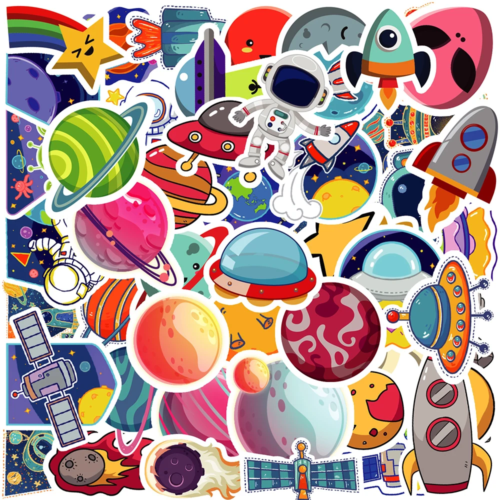 10/30/50PCS Cute Outer Space Planet Astronaut Cartoon Stickers Laptop Luggage Phone Guitar Motorcycle Graffiti Sticker Kid Toy