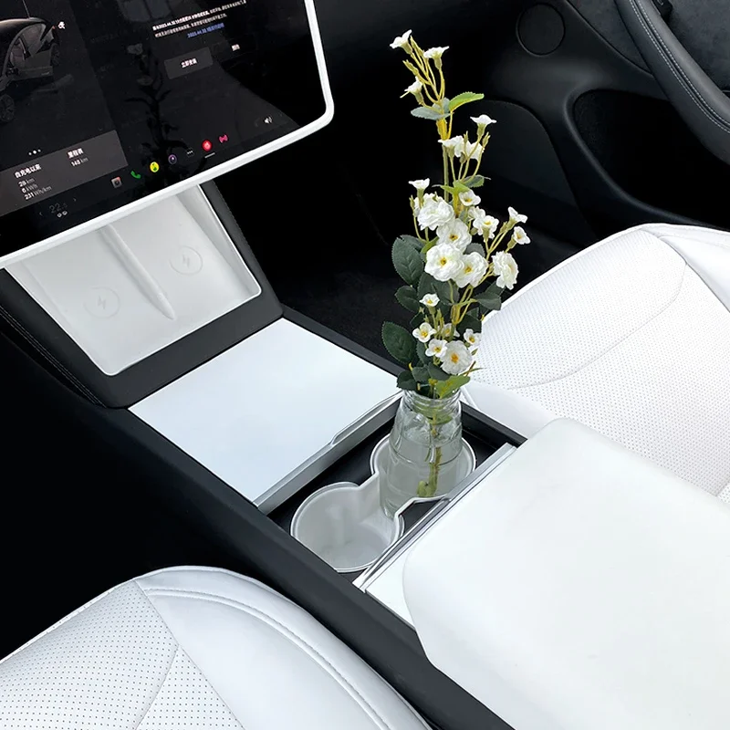 White Interior for Tesla Model 3 Highland Center Console Steering Wheel Cover Sticker Storage Anti-kick Pad Matte White Model 3+