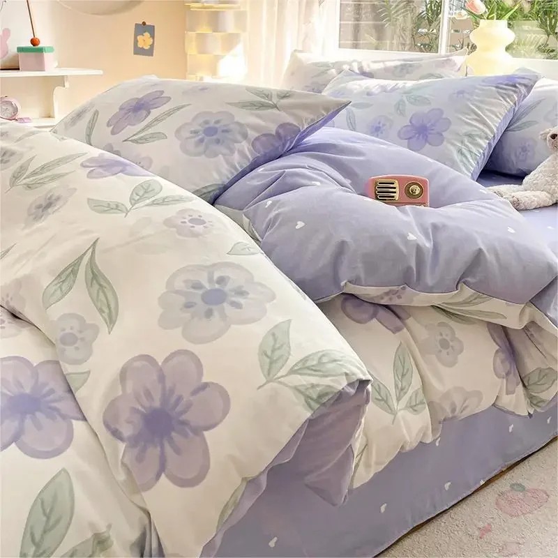 

Rural Floral 100% Cotton Comfort Set Skin-Friendly Non Fading Fitted Sheet Quilt Cover 200X230Cm Bedclothes for All Seasons