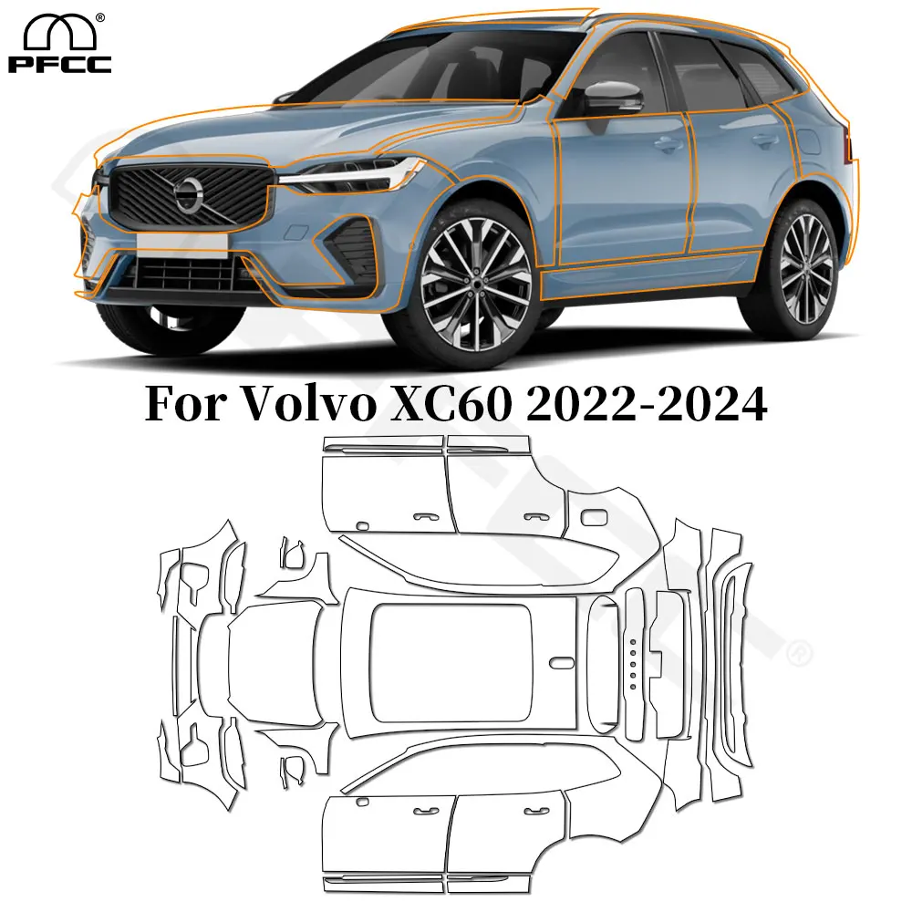 

For Volvo XC60 Inscription R Design 2022-2024 TPU Paint Protection Film Anti-scratch Car Body Clear Bra Pre-cut PPF Resistant