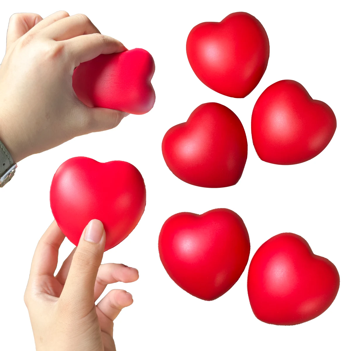 Heart Stress Balls Stress Balls Foam BalStress Relief Balls for School Carnival Reward Valentine Party Bag Gift Fillers (Red)