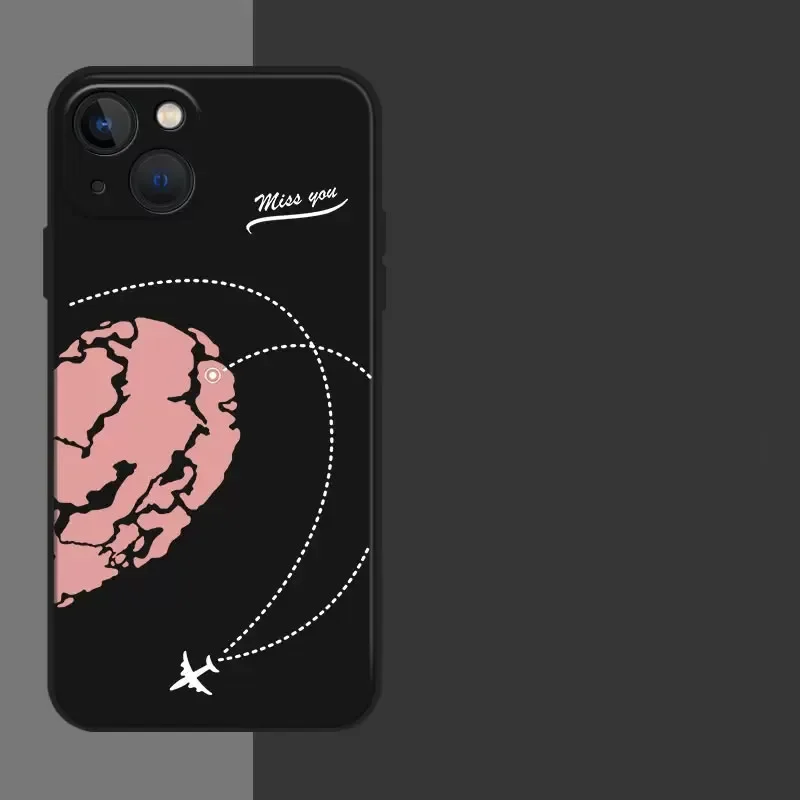 Love Heart Paired Phone Case For iPhone 16 15 12 13 11 14 Pro Max Mini XS XR SE 14 Plus Plane Aircraft Matte Couple Cover Fundas