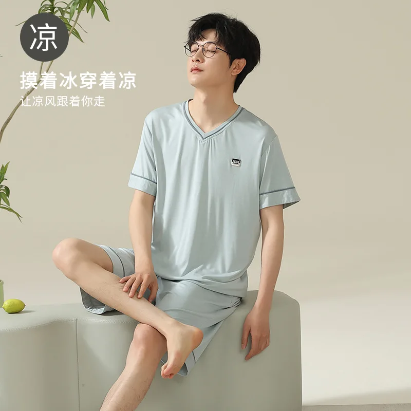 New Men's 2-Piece Pajamas Homewear Men's Summer Modal Large Size Thin Section Of Male Youth Boy Leisure Homewear Shorts