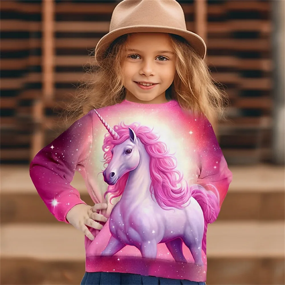 Children Fashion Clothes for Girls Long Sleeve Cartoon Unicorn Polyester Tee Girls 5-Day Shipping Baby Clothing Casual Kids Tops