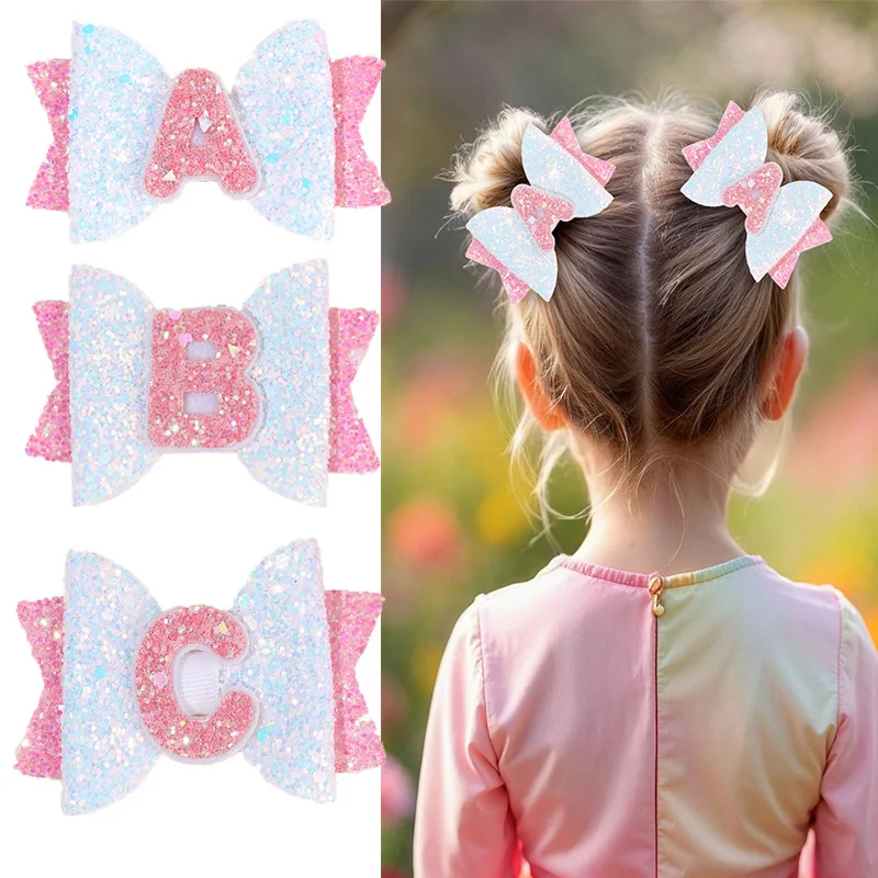 

36 шт., розовые блестящие заколки для волос для маленьких девочек, 26 заколок с бантом и буквами, заколки для волос, детские аксессуары для волос, оптовая упаковка, модные головные уборы
