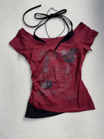 Y2k Vintage Emo Women Korean Harajuku Short Sleeve Acubi Grunge T-shirts Graphic Letter Tshirt Goth Oversize Tops Alt Clothes