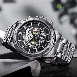 AILANG Vintage Fashion Casual Men Automatic Mechanical Watch Stainless Steel Skeleton Mens Watches Top Brand Luxury Clock