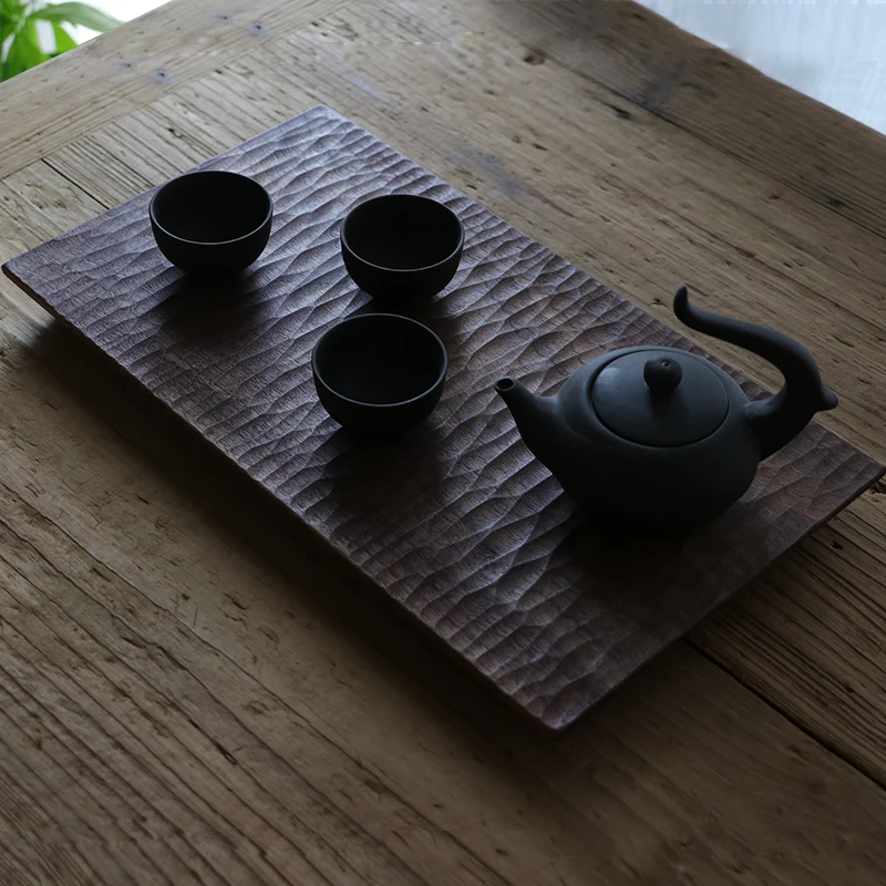 Black walnut whole wood dried tea tray handmade wooden tray Zen small tea table square solid wood plate
