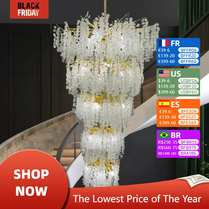 

Modern Luxury Crystal Led Lights Staircase Loft Villa Hotel Lobby Lamps High Floor Gold Crystal Tree Branch Hanging Chandeliers