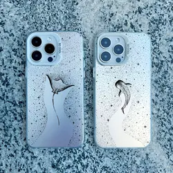 Ocean Animal Cute Dolphin Sea Turtle Painting Phone Case For Iphone 17 16 14 15 12 13 Pro Max Plus 13 Mini 11 White Laser Cover