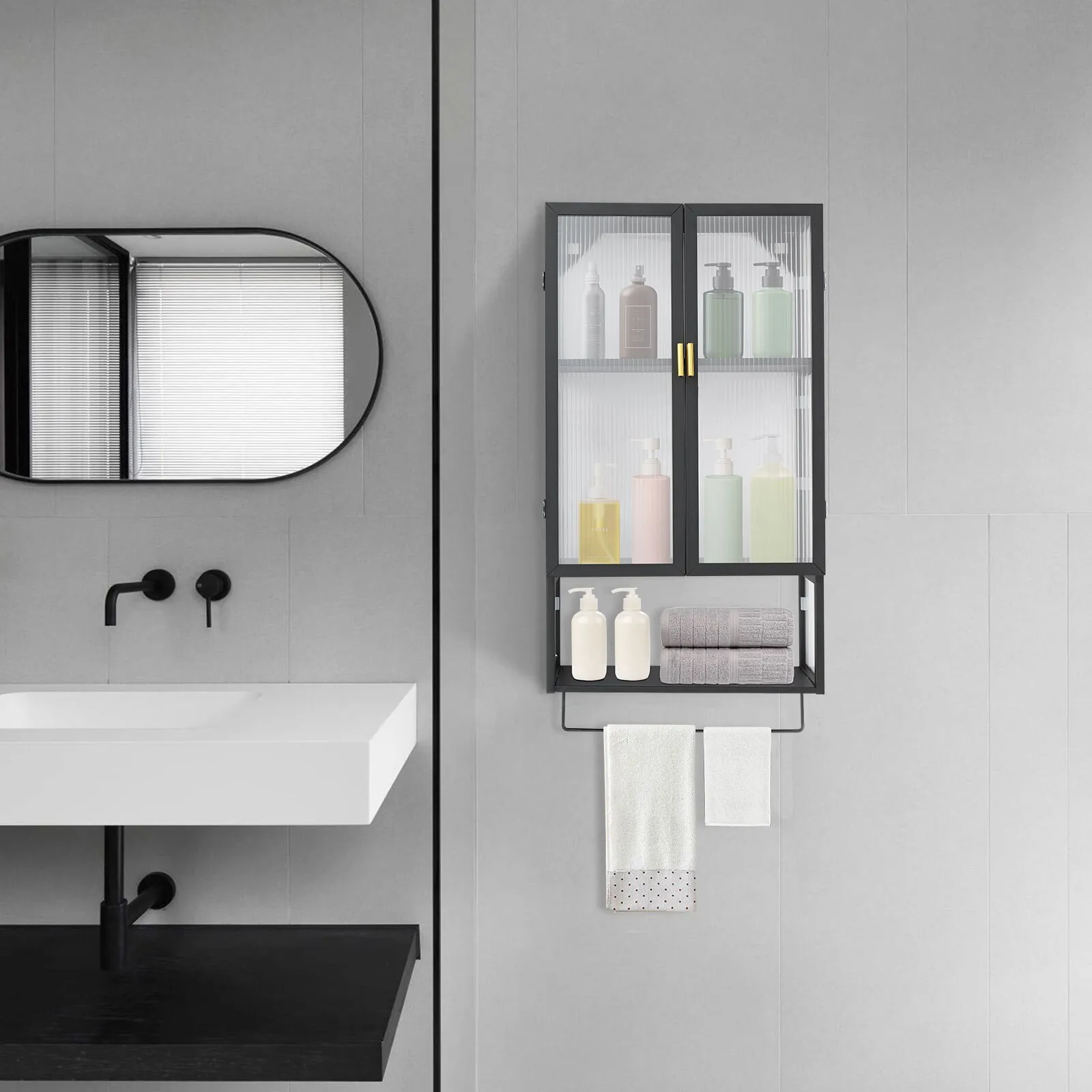 

Bathroom Wall Mounted Cabinet Shelf Bath Kitchen With 2 Door Storage Organizer