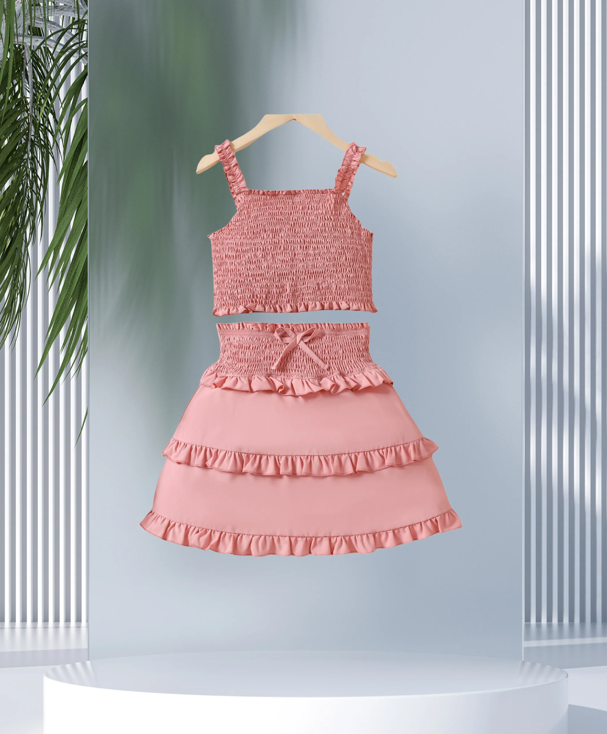 Summer girl sweet cute pink halter tank top cake skirt set