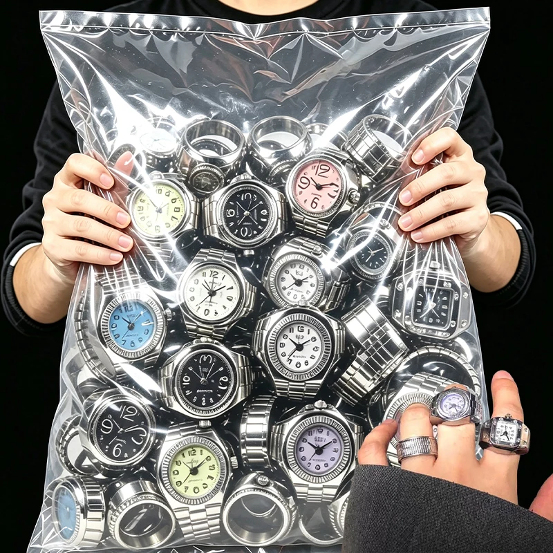Vintage Punk Finger Watch Mini Elastic Strap Alloy Watches Couple Rings Jewelry Clock Retro Roman Quartz Watch Rings Women Men