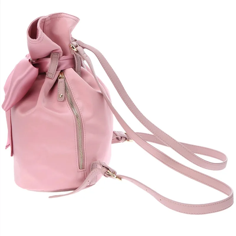 Japanese Satin Bow Drawstring Bucket Backpack Ballet Dance Schoolbag Sweet Cute Casual Commute Shoulder Women's Bag