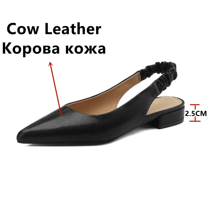 FEDONAS Office Ladies Casual Women Sandals Concise Spring Summer Pointed Toe Low Heels Genuine Leather Slingbacks Shoes Woman