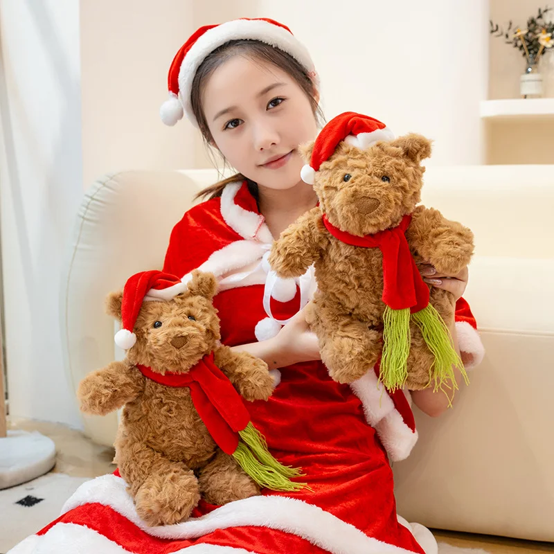 Peluche natalizio super carino Orsetto di peluche Kawaii Peluche Peluche Bambola Sciarpa di Natale Decor Regali di Natale per bambini
