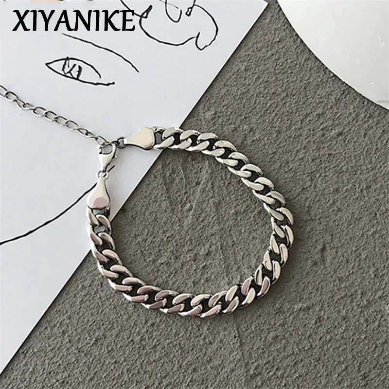 

XIYANIKE Vintage Thai Silver Chain Bracelet For Men Women Girl Hip Hop Fashion New Jewelry Couple Gift Party pulseras mujer