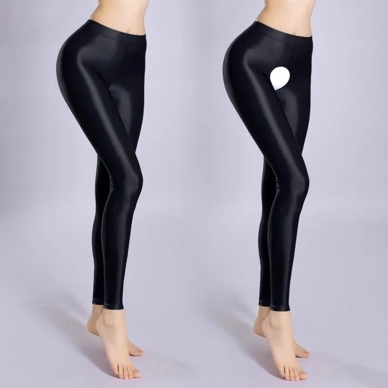 Leggings taille haute en Satin brillant pour femmes, longueur cheville, collants à paillettes brillantes, jegging Sexy de Style japonais