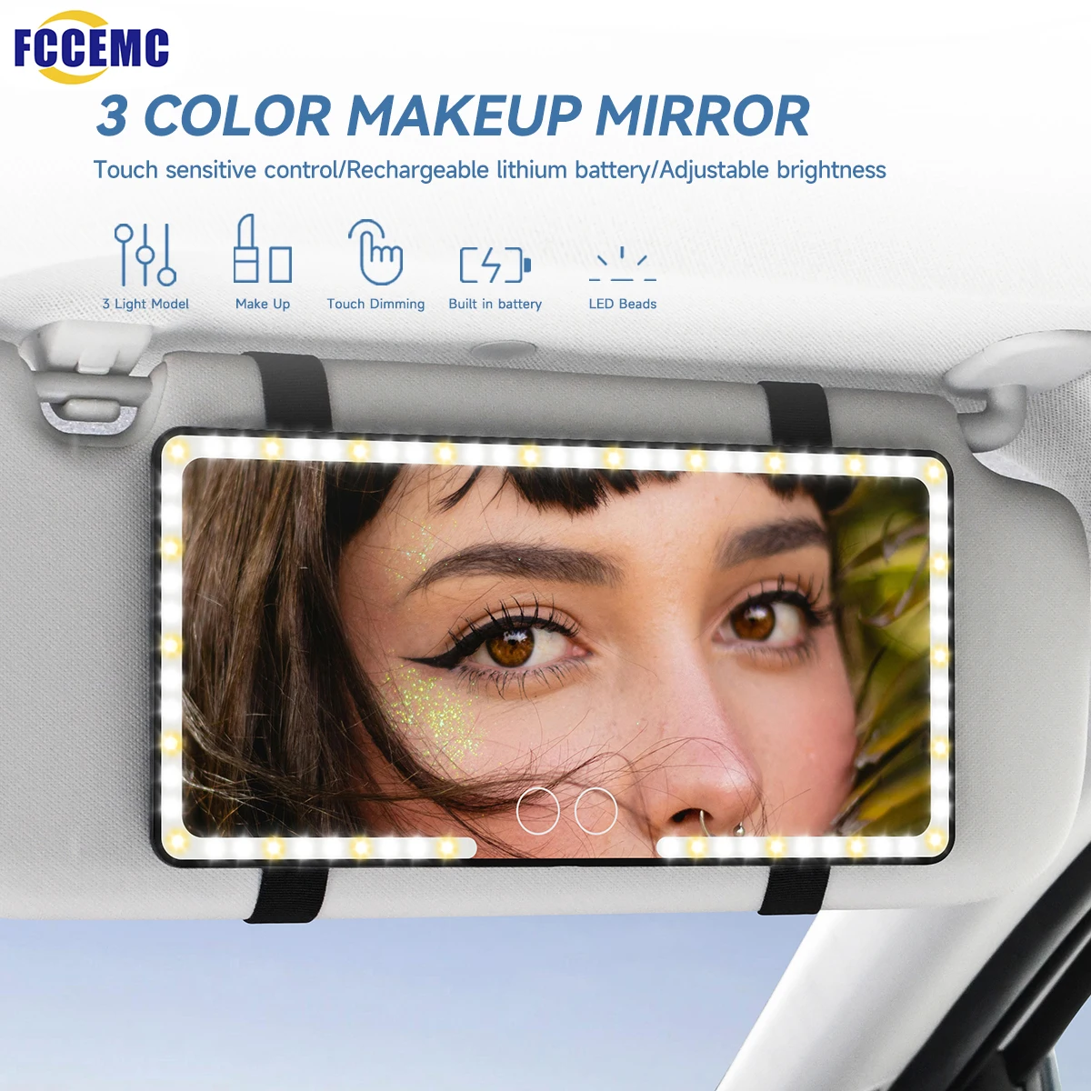 Upgrade HD Mirror LED Car Makeup Mirror Sun Visor Plate Rear Mirror 3 Modes Dimmable Touchscreen With USB Charing Vanity Mirror