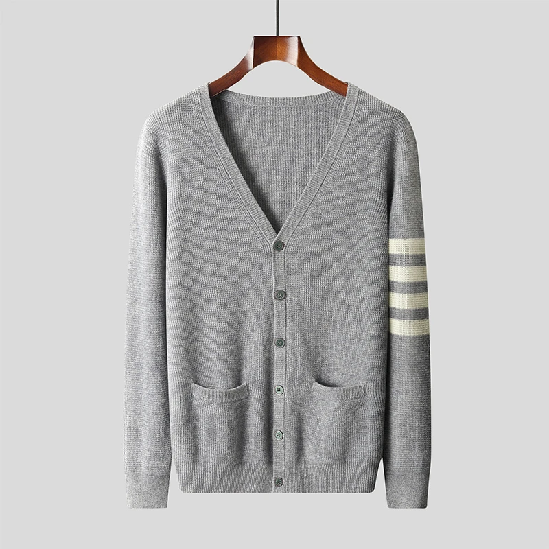 Djzdsm-Men's V-tie Pocket Hooded Sweater, 100% Pure Wool Top Cardigan, Autumn and Winter Cardigan, Can be Worn Outside, New