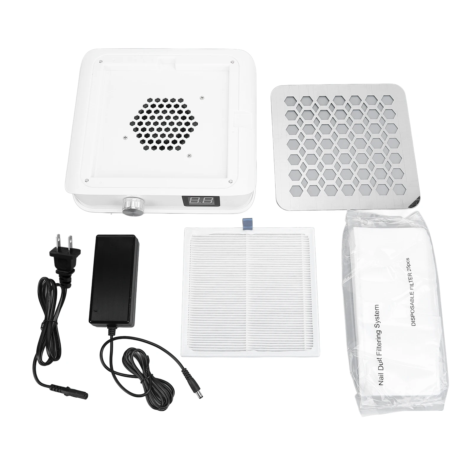 

Nail Vacuum Dust Collector Strong Suction Quiet White Nail Fan Dust Collector 60W Stepless Speed Adjustable for Nail Polishing