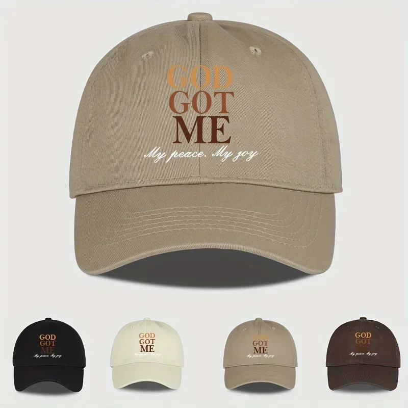 Cool Hippie Curved Brim Baseball Cap, God Got Me Print Premium Trucker Hat, Snapback Hat For Casual Leisure Outdoor Sports