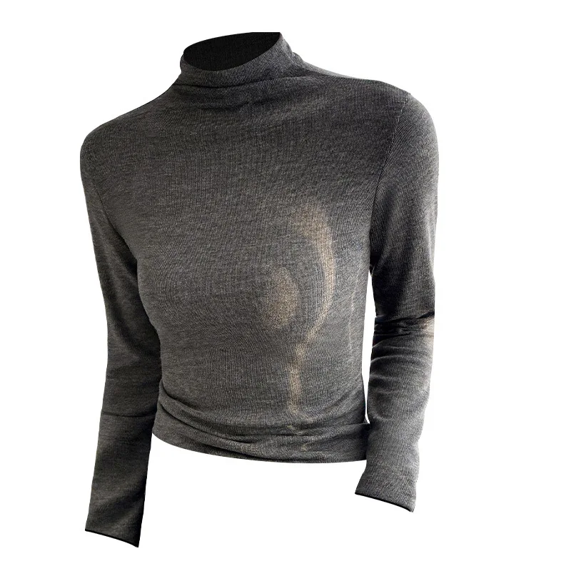 

Women's autumn and winter base top warm long sleeved 2025 new solid color versatile half high neck base top