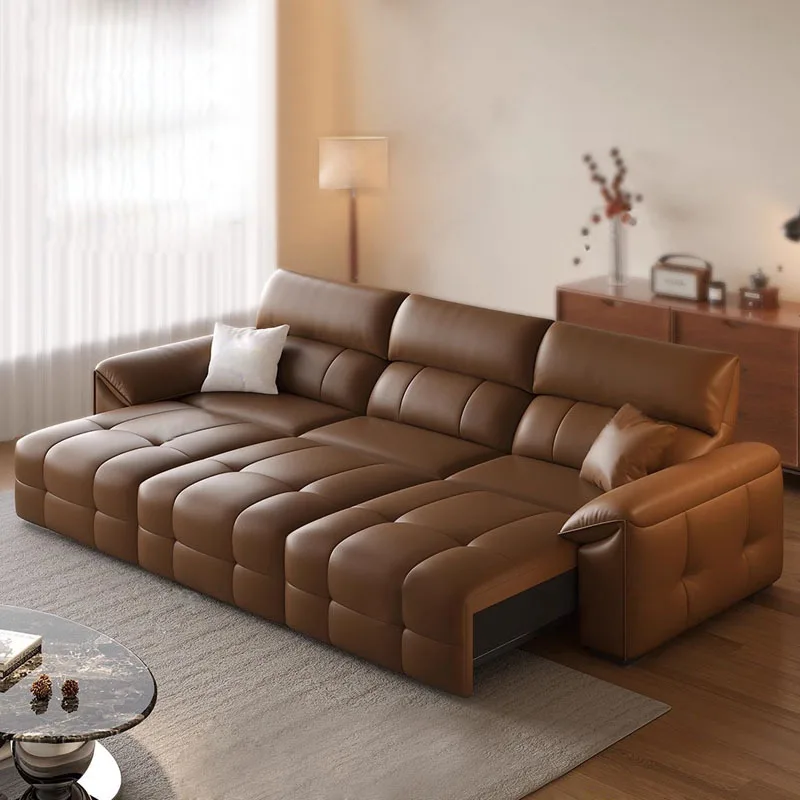 

Electric sofa bed zero against the wall multi-functional retro leather sofa living room intelligent retractable double sofa