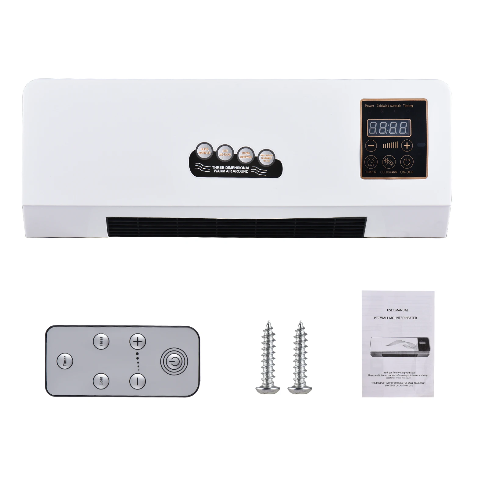 

1800W Heater and Fan Combo 2-in-1 Timing Function Dual Use Wall Mounted Electric Fan and Space Heater with Remote Control