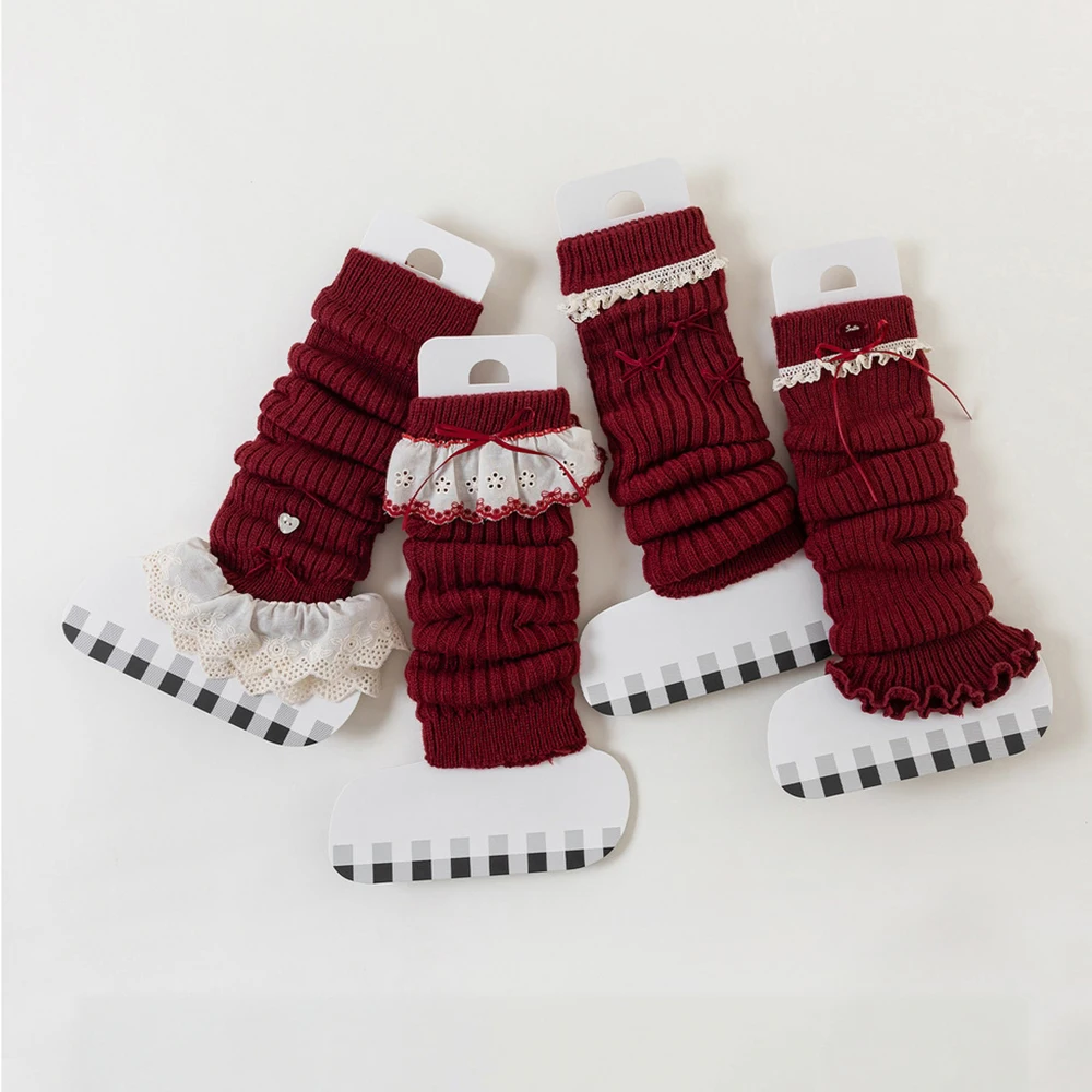 3-8T Girls Leg Warmers Christmas Children's Leg Warmers Lace Girls Calf Sleeve Winter Warm Kids Stacked Socks Lace
