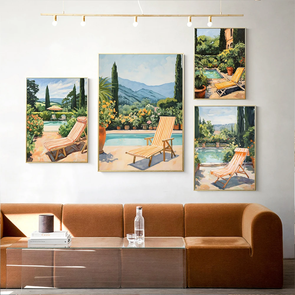 

Sun Lounger By The Pool In Lucca Italy Wall Art Canvas Painting Nordic Picture for Kitchen Home Bedroom Living Room Decoration