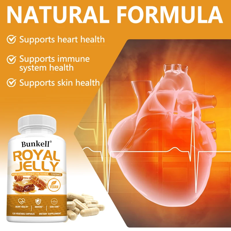 Royal Jelly: nutre la piel, mantiene la energía, apoya la salud de la piel, antioxidante, aumenta el sistema inmunológico, 120 cápsulas