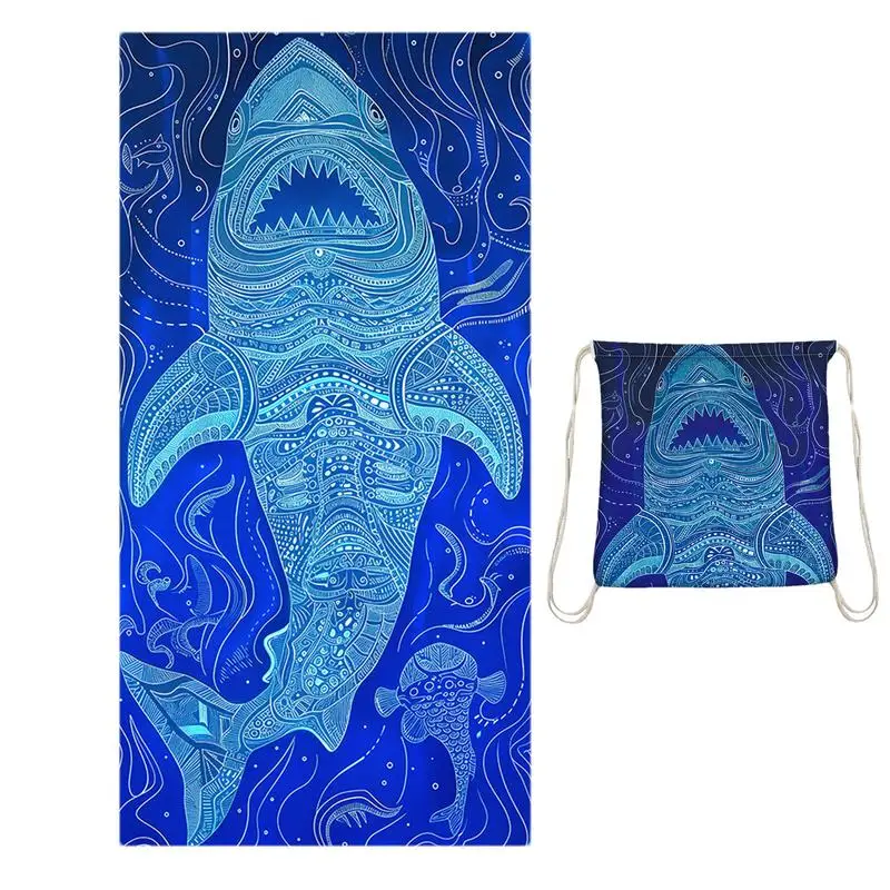 

Convertible Beach Towel Microfiber Camping Towel Backpack Beach Bags 2-in-1 Sandproof Shark Print Towel That Folds Into A Bag