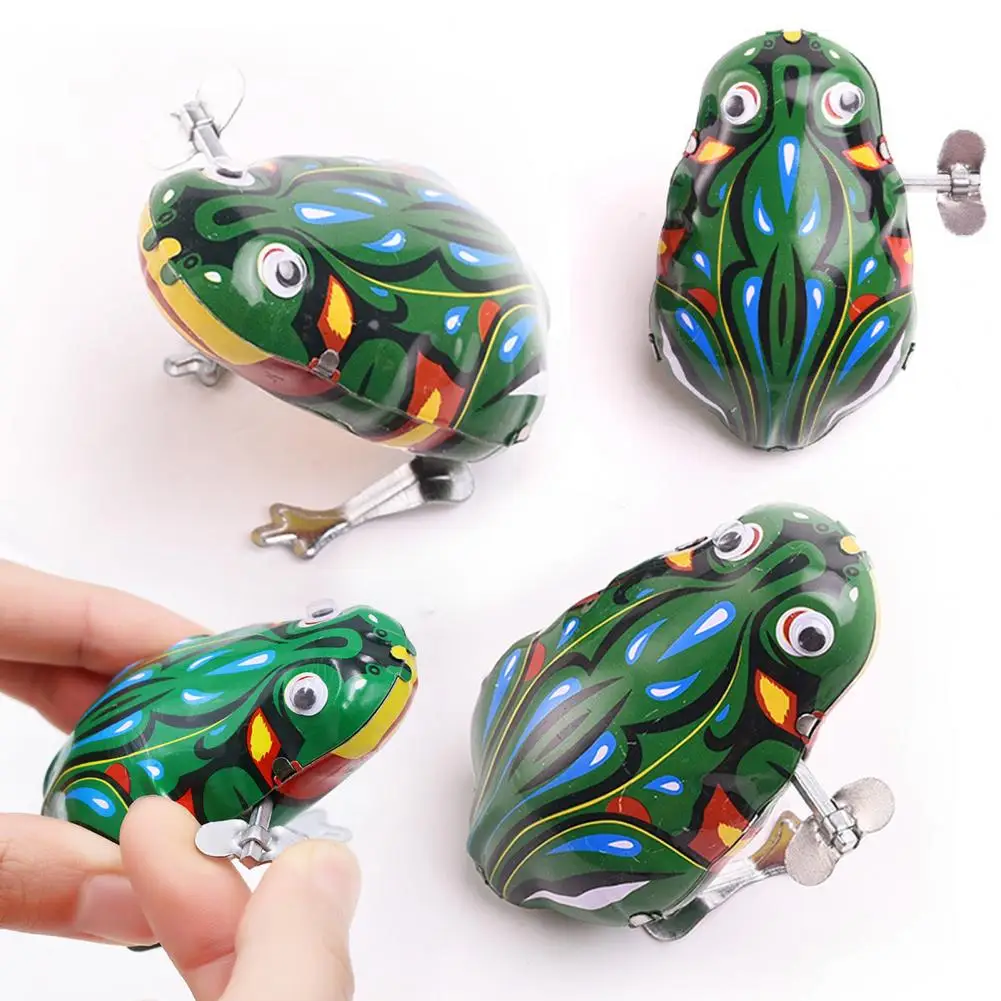 Colorful Frog Toy Vintage Wind-up Frog Toy with Movable Eyes Iron Jumping Green Frog Party Favors for Kids Adults Nostalgic