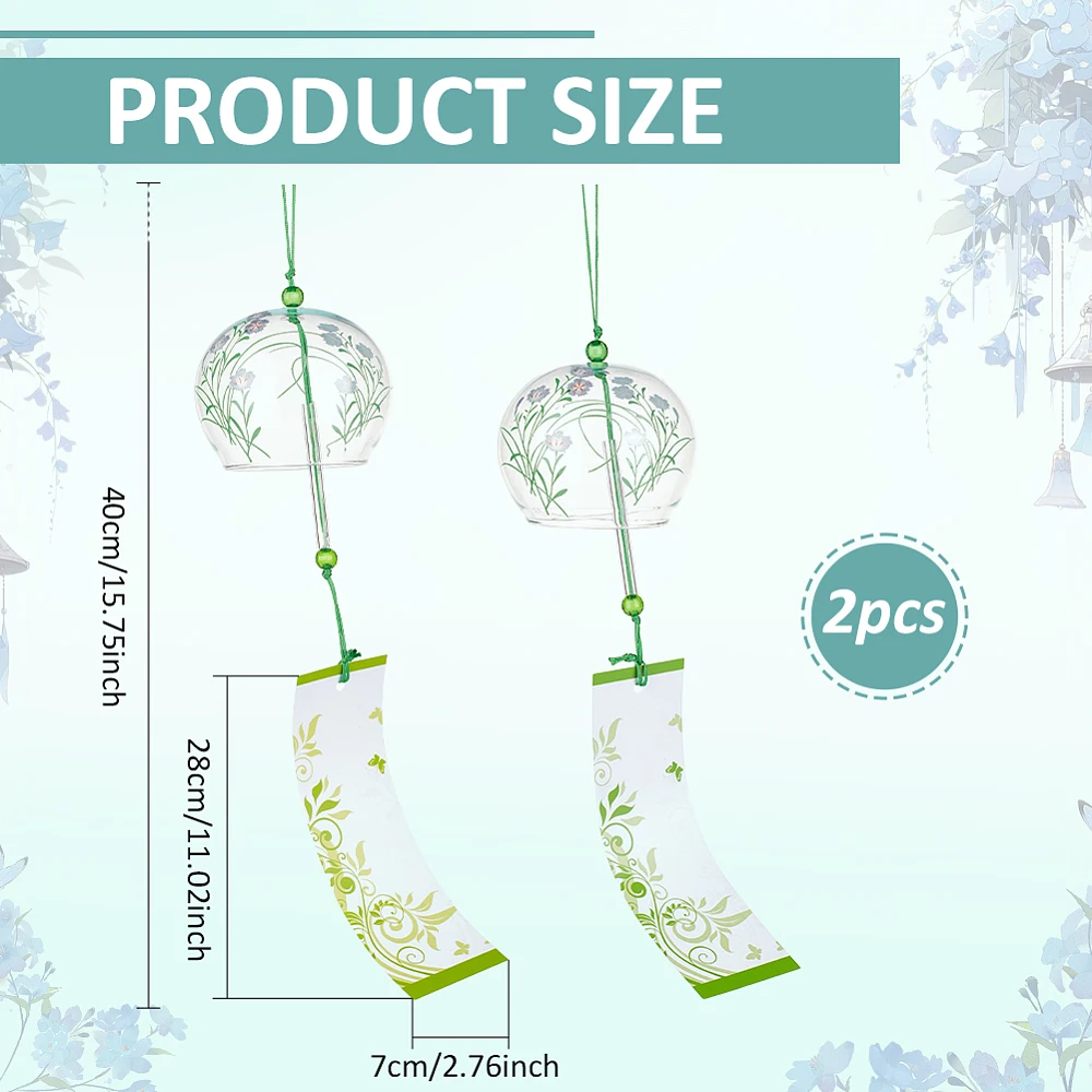 2Pcs Wind Chimes Orchid Grass Wind Bells Handmade Glass Pendants for Wedding Festival Gift Garden Outdoor or Indoor Home Decor