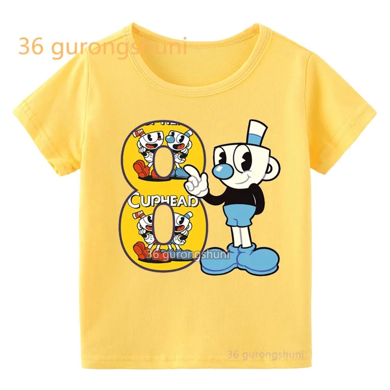 Tshirt boy Cuphead T Shirt For Girls Tops Tee 7 8 9 old Birthday Gift Children Clothing Kids Clothes Boys yellow Graphic T Shirt