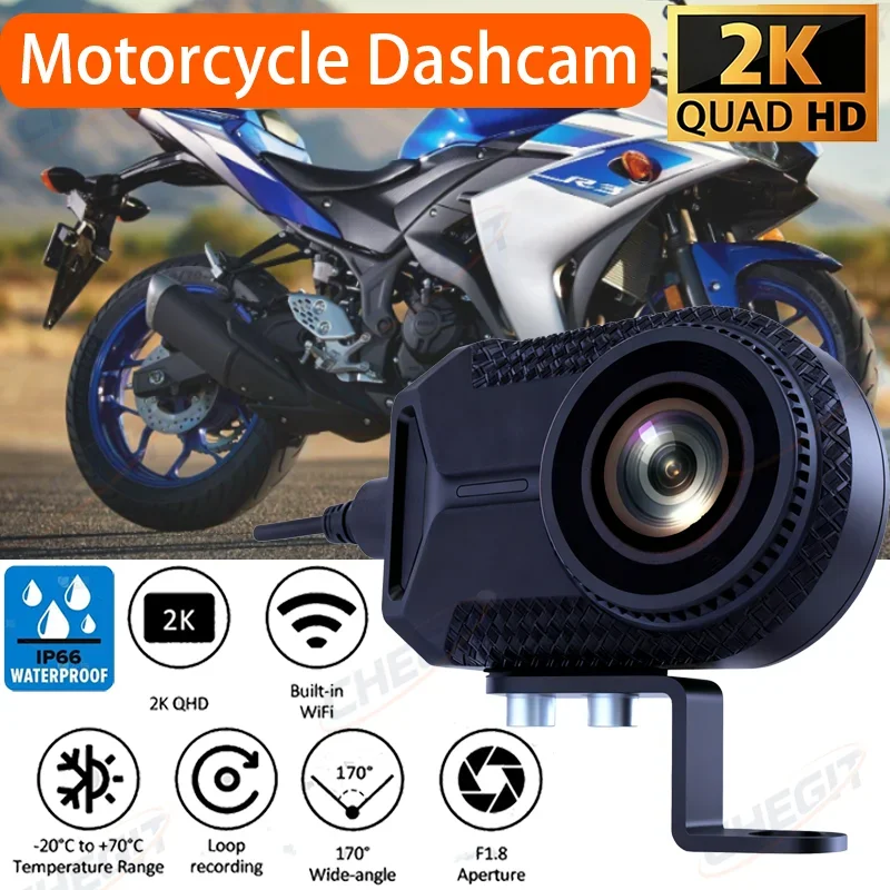 

Видеорегистратор CHGEIT для мотоцикла, экшн-камера 2K, водонепроницаемость IP66, Wi-Fi, DV-камера, видеорегистратор для велосипеда, черный ящик