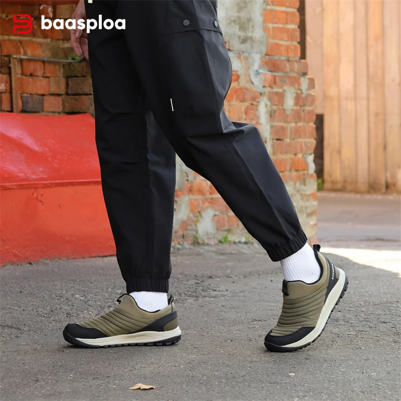 Baasploa-Tênis leves antiderrapantes masculinos, deslizar em sapatos de caminhada, calçado masculino ao ar livre, tênis de pelúcia casual, largura