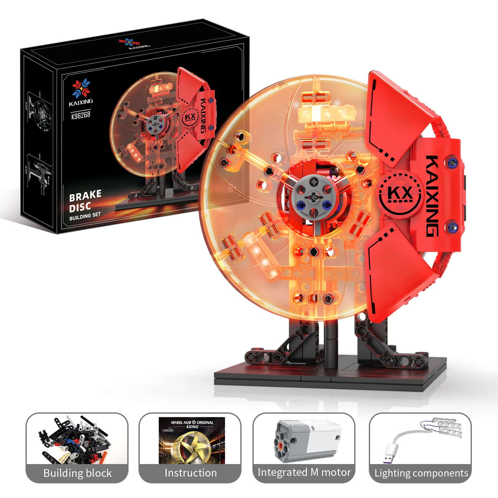 Racing Wheel Hub Building Block Brick Model Kit With LED Lights, Mechanical Engineering Toy, Gifts For Boys Ages 8-14 And Adults
