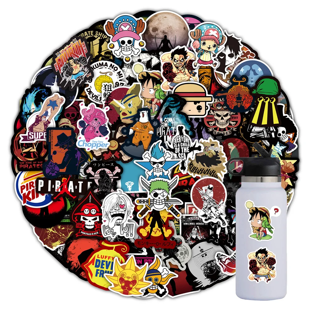 50/100pcs Cool Anime ONE PIECE Stickers Luffy Decals Skateboard Fridge Car Laptop Phone Waterproof Sticker Kids Classics Toys