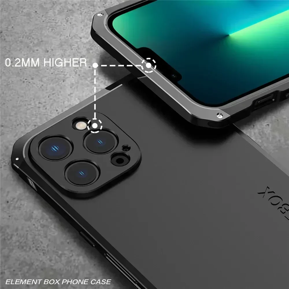Shockproof Metal Armor Case for iPhone, Aluminum and PC Cover for iPhone 11 Xs, 12, 13, 14, 15, 16 Pro Max, 13 Mini, 14 Plus, Xr