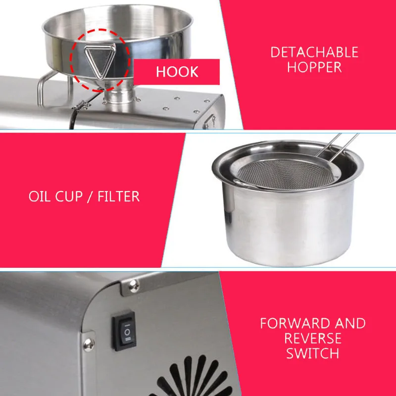 Máquina automática de espremedor de negócios domésticos, parafuso de aço inoxidável, prensa de óleo frio e quente, amêndoa, amendoim, azeitona, equipamento de extração