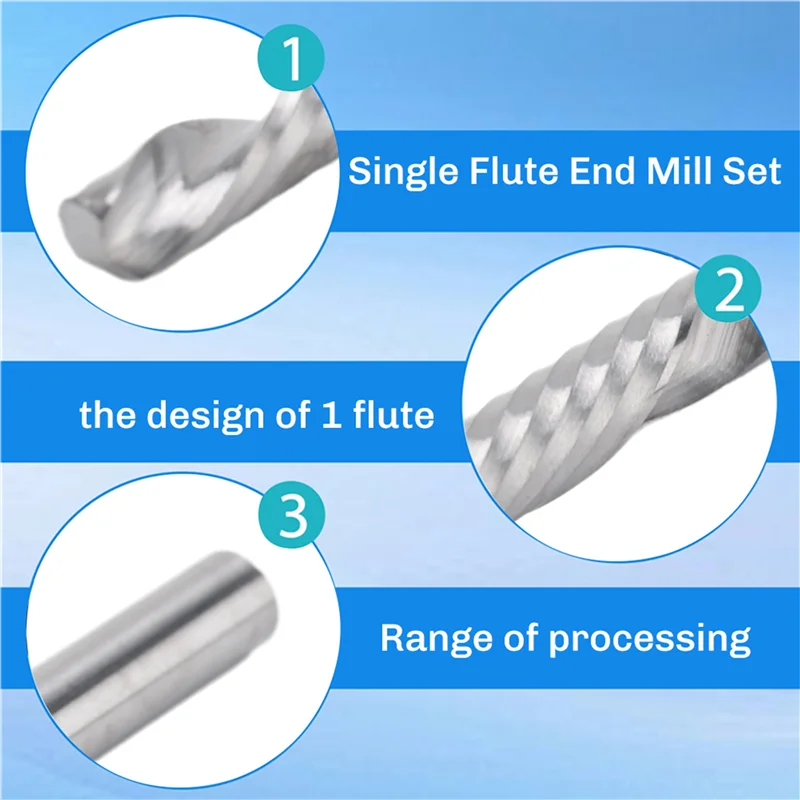 

ABVA-10 Упаковка фрез с ЧПУ, 1/8-дюймовый хвостовик, спиральная фреза с верхней резьбой, набор концевых фрез с одной канавкой, фреза, двигатель из вольфрамовой стали