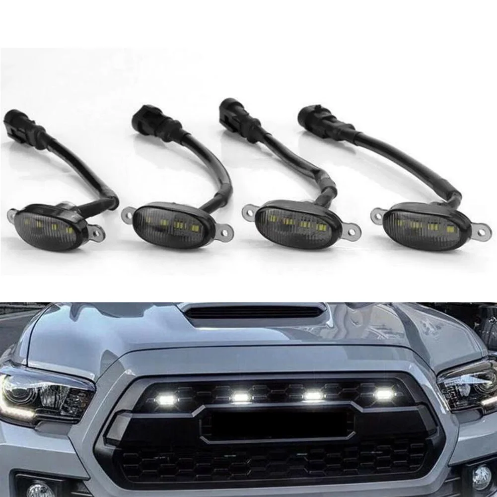 4Pcs Suitable For Jeep Grand Cherokee 2003-2021 Front Grille LED Light Raptor Style Grill LED Light For Four Smoked Shell