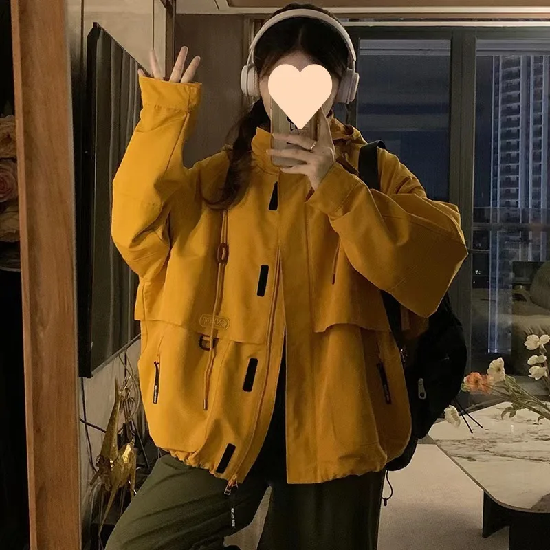 سترة بغطاء رأس للنساء ، بدلة تسلق الجبال في الهواء الطلق ، سترة تسلق الجبال ، إحساس بتصميم مناسب ، الربيع والخريف ، حسن المظهر