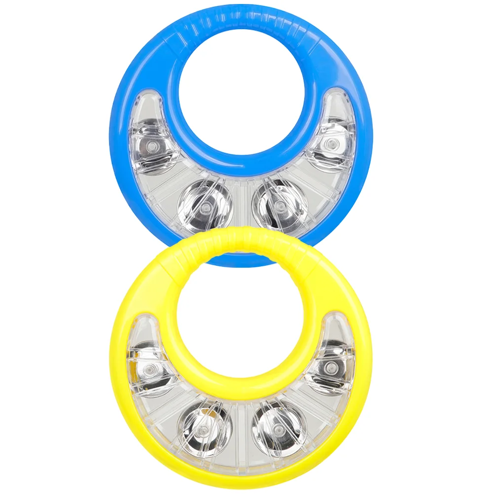 

2 Pcs Music Toys Orff Flower Drum Circle Percussion Instrument Hand Bell Tambourine (yellow + Blue) Bells Shaking Kids Child